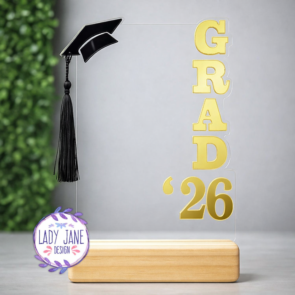 2026 - Graduation Acrylic Stand with Wooden Base - A5 – Lady Jane