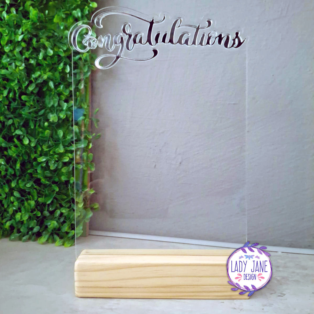 Congratulations Acrylic Stand with Wooden Base - A5