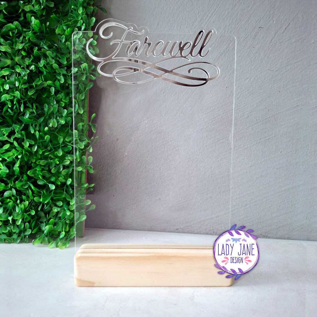 Farewell Acrylic Stand with Wooden Base - A5