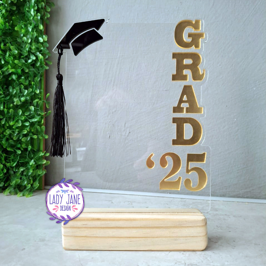 Graduation Acrylic Stand with Wooden Base - A5