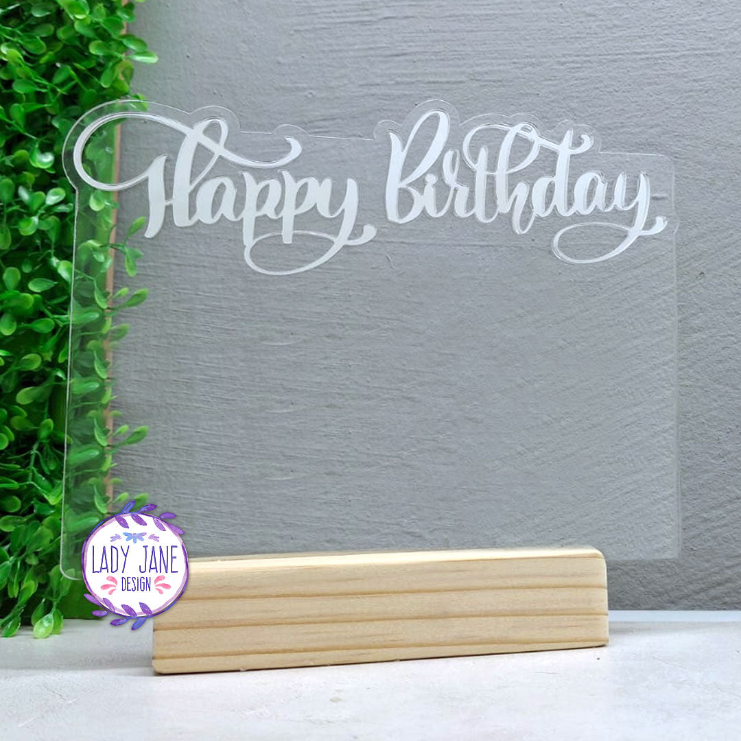 Happy Birthday Acrylic Stand with Wooden Base - A5