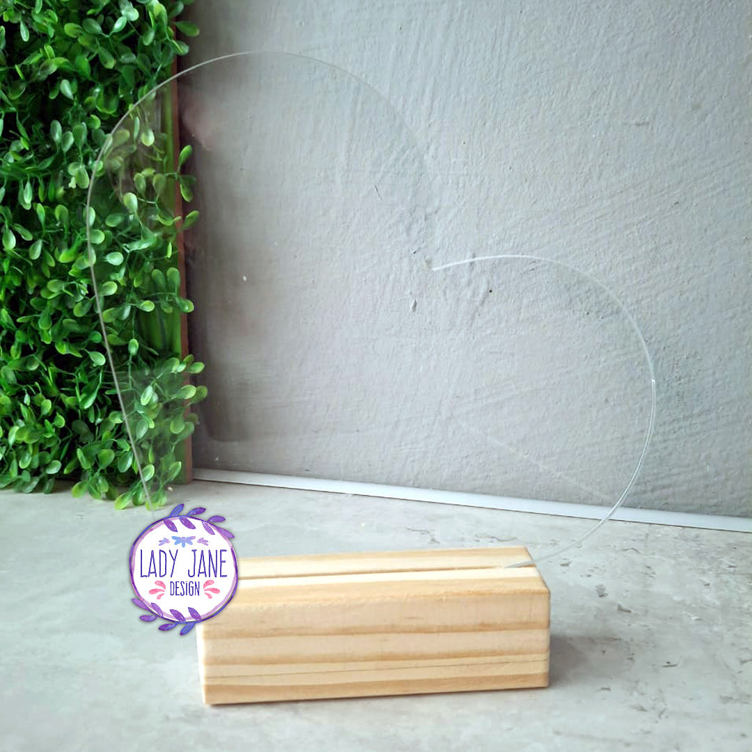 Acrylic Heart Stand with Wooden Base