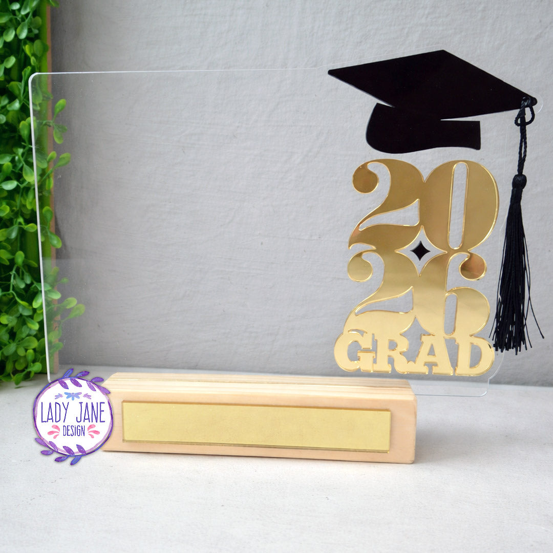 2026 - Graduation Acrylic Stand with Wooden Base (Landscape) - A5