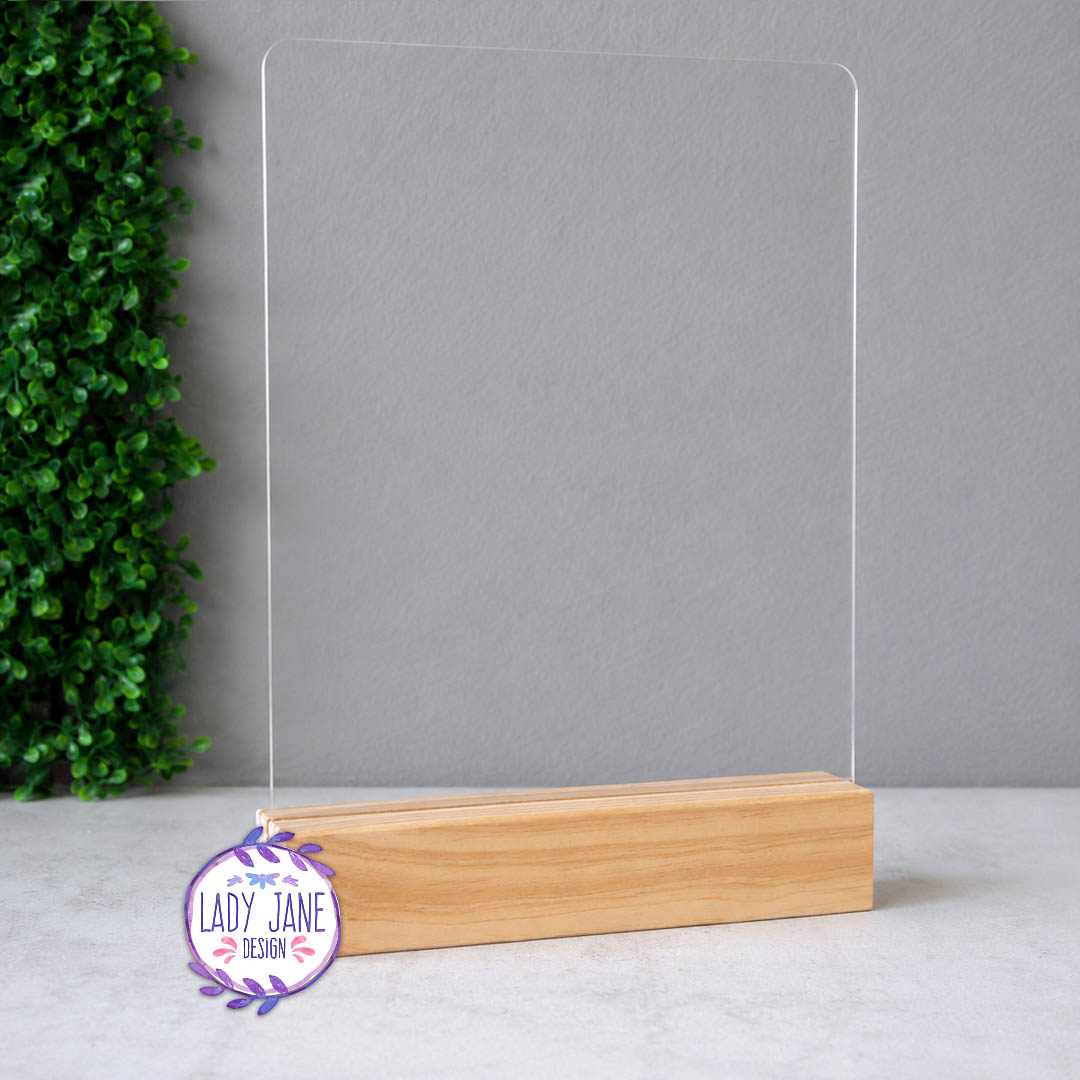Acrylic Stand with Wooden Base - A4