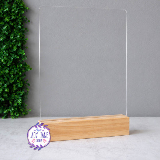 Acrylic Stand with Wooden Base - A4