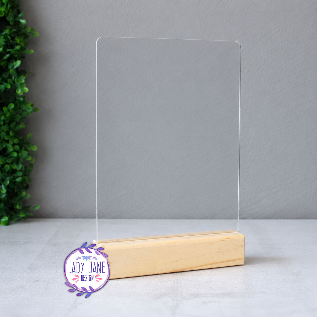 Acrylic Stand with Wooden Base - A5