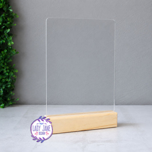 Acrylic Stand with Wooden Base - A5