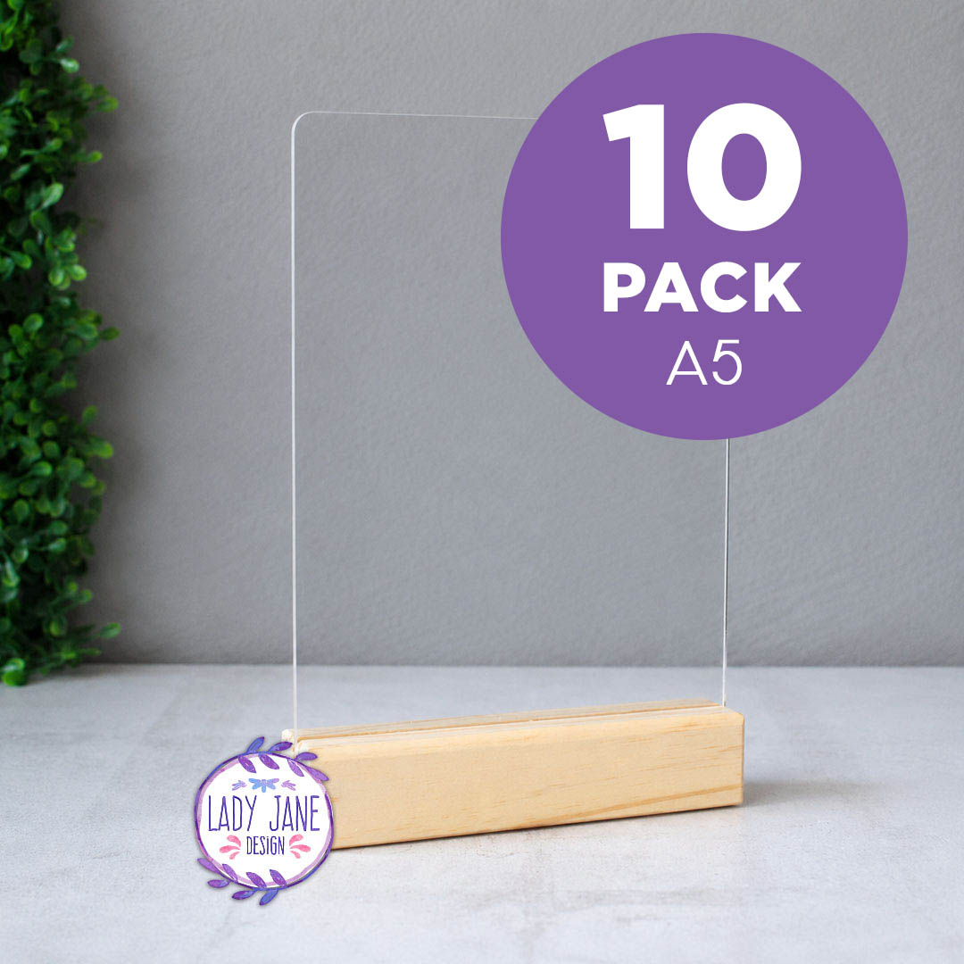 Acrylic Stand with Wooden Base - A5 - BULK 10 Pack