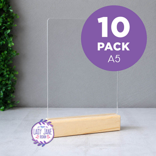 Acrylic Stand with Wooden Base - A5 - BULK 10 Pack