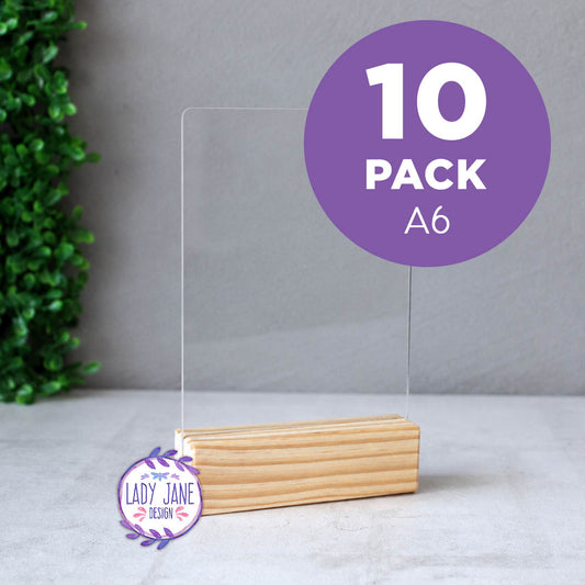 Acrylic Stand with Wooden Base - A6 - BULK 10 Pack