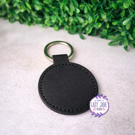Black Leather Circle Keychain