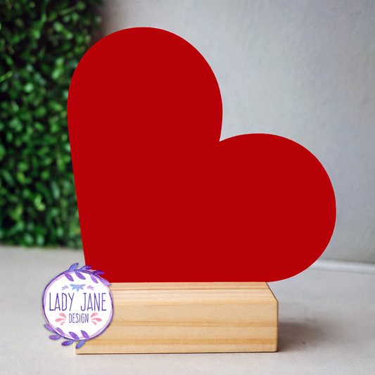 Acrylic Red Heart Stand with Wooden Base