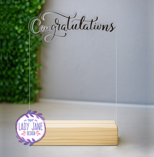 Congratulations Acrylic Stand with Wooden Base - A5