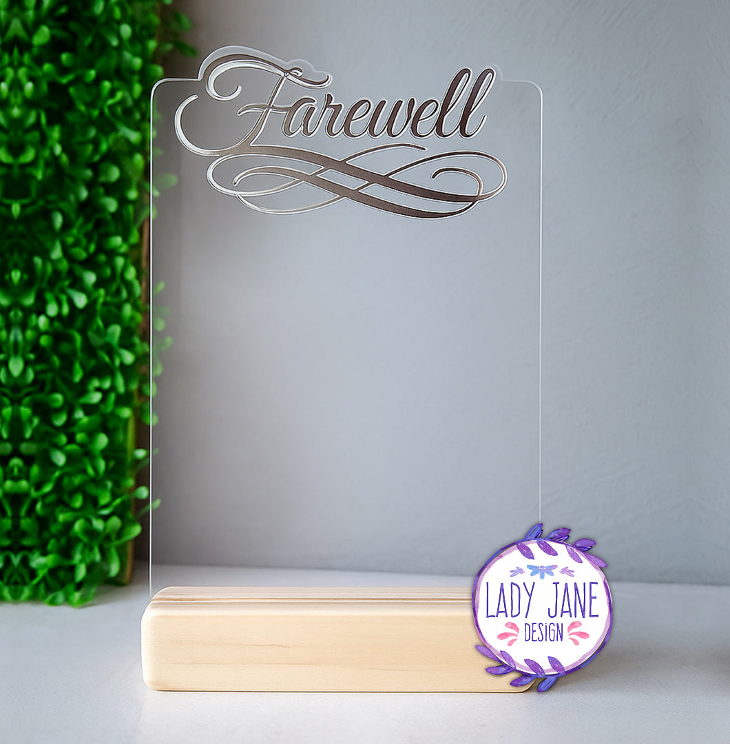 Farewell Acrylic Stand with Wooden Base - A5