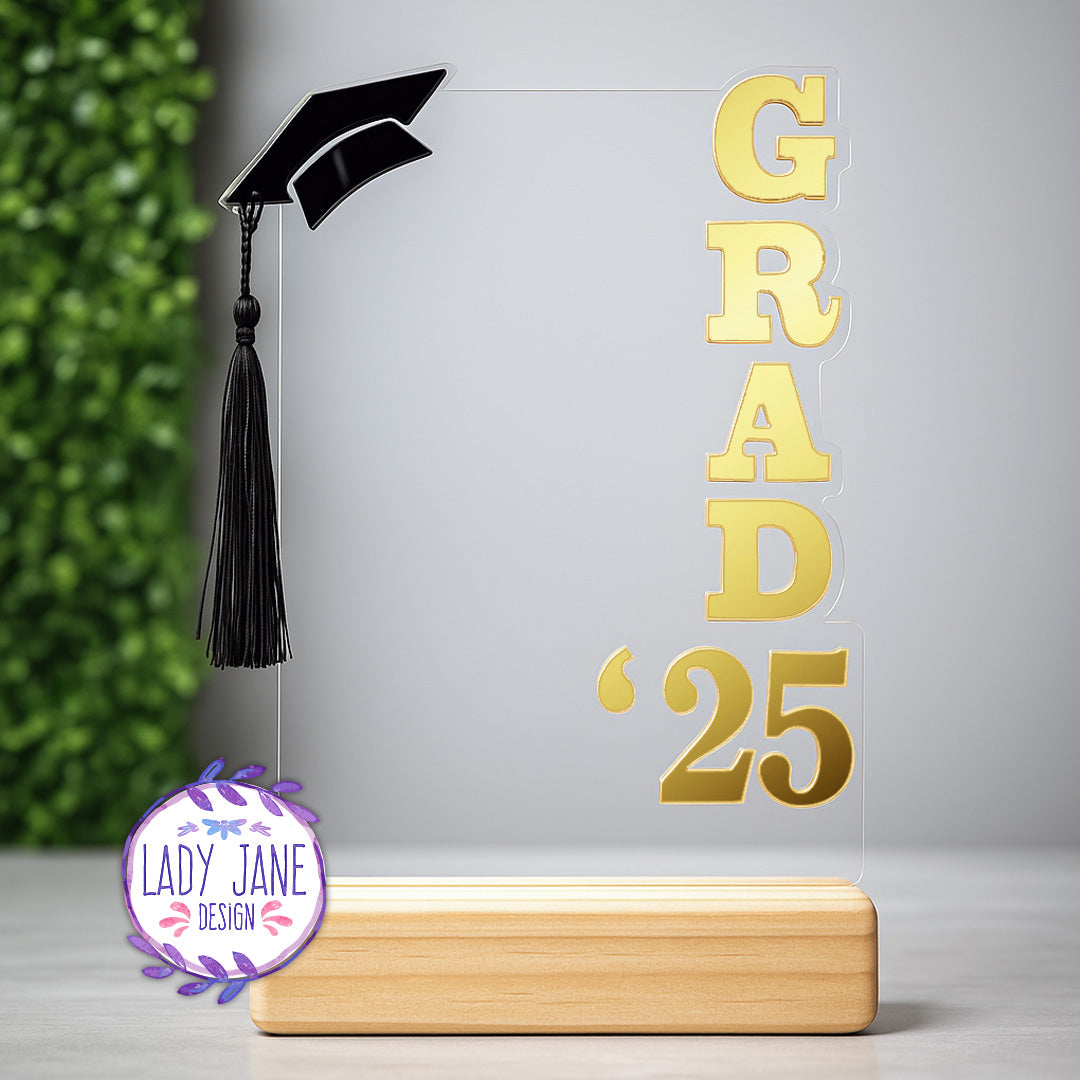 Graduation Acrylic Stand with Wooden Base - A5