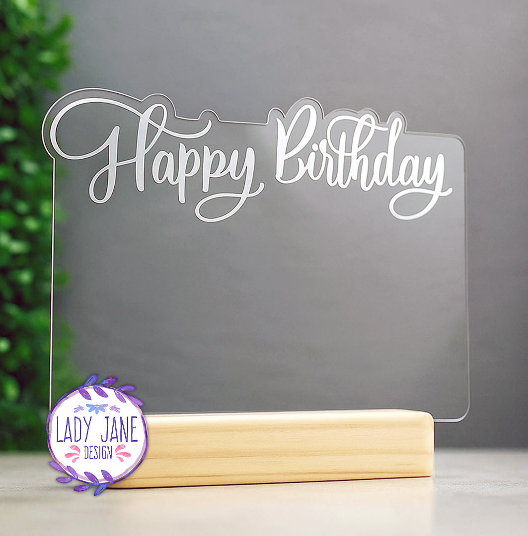 Happy Birthday Acrylic Stand with Wooden Base - A5