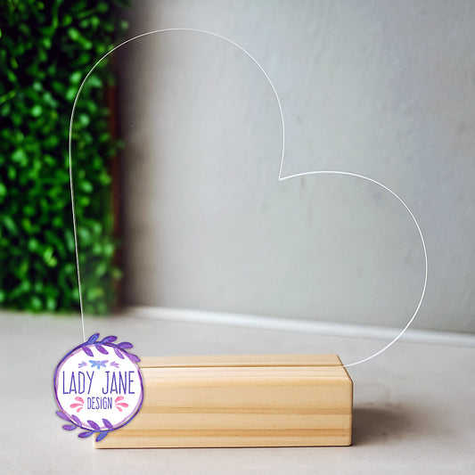 Acrylic Heart Stand with Wooden Base