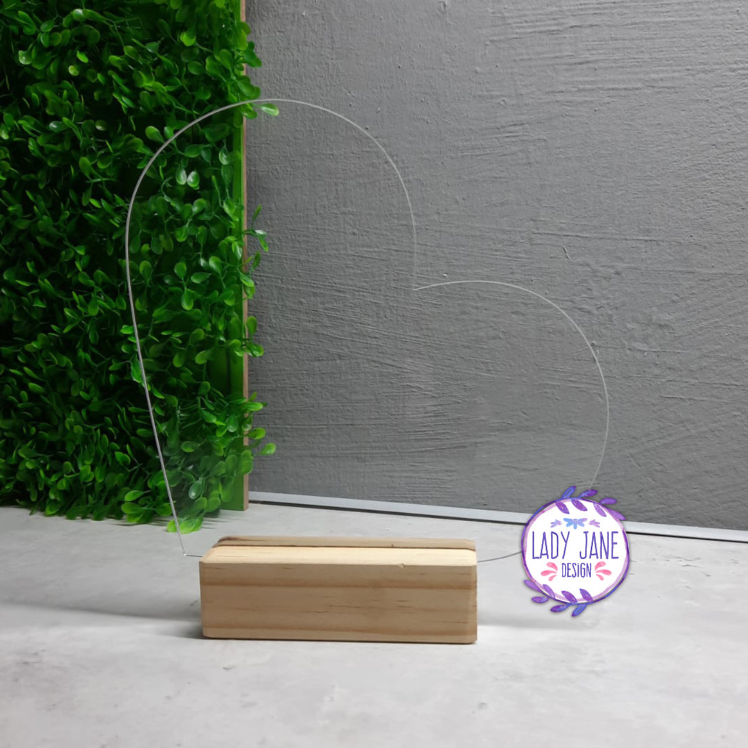 Acrylic Heart Stand with Wooden Base