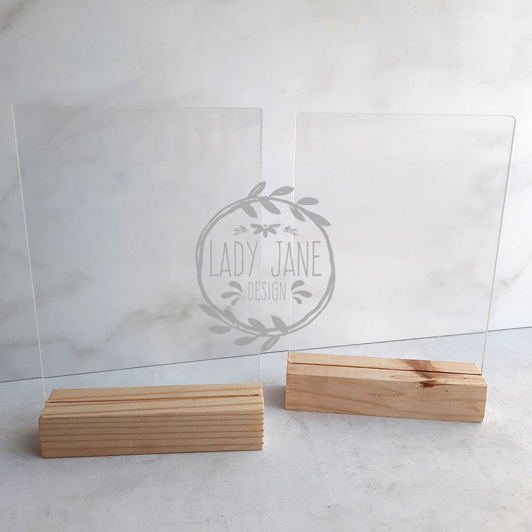 Acrylic Stand with Wooden Base - A4